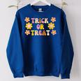 Groovy Trick Or Treat Retro Vintage Halloween Retro Vibes Halloween Funny Gifts Women Oversized Sweatshirt Royal Blue Groovy Trick Or Treat Retro Vintage Halloween Retro Vibes Halloween Funny Gifts Women Oversized Sweatshirt Royal Blue