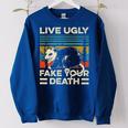Live Ugly Fake Your Death Retro Vintage Opossum Women Oversized Sweatshirt Royal Blue