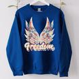 Retro Freedom American Flag Wings 4Th Of July Fourth Of July Freedom Funny Gifts Women Oversized Sweatshirt Royal Blue