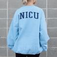 Nicu Nurse Varsity Style Women's Oversized Sweatshirt Back Print Light Blue