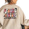 Retro Spooky Sister Floral Boho Ghost Sis Halloween Costume Gifts For Sister Funny Gifts Women's Oversized Back Print Sweatshirt Sand