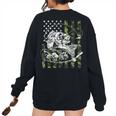 Camouflage American Flag Fishing For Men Women Boys Fishing Women's Oversized Sweatshirt Back Print Black