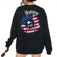 Happy 4Th Of July Vintage Sunflower American Flag Patriotic Patriotic Women's Oversized Sweatshirt Back Print Black