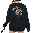 Skeleton Cowboy Riding Horse Halloween Rider Costume Men Women's Oversized Sweatshirt Back Print Black