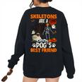 Skeletons Pug Is Friends Halloween Costume Women Oversized Sweatshirt Back Print Black