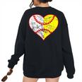 Softball Baseball Heart Mom Dad Women 2023 Women's Oversized Sweatshirt Back Print Black