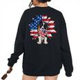 Sunflower American Flag Border Collie 4Th Of July Pratioctic Women's Oversized Sweatshirt Back Print Black