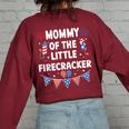 4Th Of July Birthday Mom Mommy Of The Little Firecracker Women's Oversized Sweatshirt Back Print Maroon