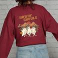 Howdy Ghouls Western Country Cowgirl Halloween Spooky Season Women's Oversized Sweatshirt Back Print Maroon