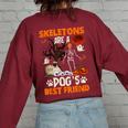 Skeletons Pug Is Friends Halloween Costume Women Oversized Sweatshirt Back Print Maroon
