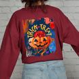 Trick Or Treat Vintage Halloween Pumpkin Rose Women Pumpkin Women's Oversized Sweatshirt Back Print Maroon