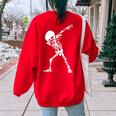 Dabbing Skeleton - Halloween Dab Skull Women Oversized Sweatshirt Back Print Red
