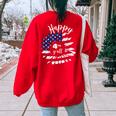 Happy 4Th Of July Vintage Sunflower American Flag Patriotic Patriotic Women's Oversized Sweatshirt Back Print Red