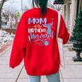 Mom Of The Birthday Mermaid Family Matching Party Squad Women's Oversized Sweatshirt Back Print Red