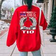 Proud Army Tio My Favorite Soldier Calls Me Tio Uncle Women's Oversized Sweatshirt Back Print Red
