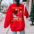 Skeletons Pug Is Friends Halloween Costume Women Oversized Sweatshirt Back Print Red