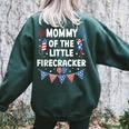 4Th Of July Birthday Mom Mommy Of The Little Firecracker Women's Oversized Sweatshirt Back Print Forest