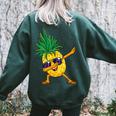 Dabbing Pineapple Hawaii Dab Dance Hawaiian Kids Women's Oversized Sweatshirt Back Print Forest