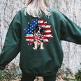 Sunflower American Flag Border Collie 4Th Of July Pratioctic Women's Oversized Sweatshirt Back Print Forest