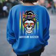 Autism Sister Cool Messy Bun Girl Usa American Flag Vintage For Sister Women's Oversized Sweatshirt Back Print Royal Blue