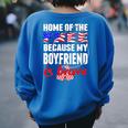 My Boyfriend Is Brave Home Of The Free Proud Army Girlfriend Women's Oversized Sweatshirt Back Print Royal Blue