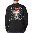 Cute Boston Terrier Ugly Christmas Sweater Santa Hat Xmas Back Print Long Sleeve T-shirt