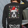 Cute Boston Terrier Ugly Christmas Sweater Santa Hat Xmas Back Print Long Sleeve T-shirt