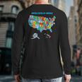 Colorful United States Of America Map Us Landmarks Icons Back Print Long Sleeve T-shirt