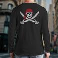 Jolly Roger Pirate Skull And Cutlasses Flag Distressed Back Print Long Sleeve T-shirt