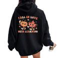 Fall In Love With Learning Fall Teacher Thanksgiving Retro Women Oversized Hoodie Back Print Black