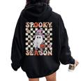 Groovy Spooky Season Cute Ghost Pumpkin Halloween Retro Women Oversized Hoodie Back Print Black