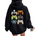 Halloween Gaming Controllers Skeleton Witch Zombie Mummy Women Oversized Hoodie Back Print Black