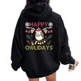 Happy Owlidays Ugly Christmas Sweater 2023 Christmas Owl Women Oversized Hoodie Back Print Black
