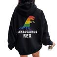 Lesbosaurus Rex Dinosaur In Rainbow Flag For Lesbian Pride Women Oversized Hoodie Back Print Black
