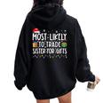 Most Likely To Trade Sister For Family Christmas Women Oversized Hoodie Back Print Black