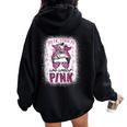 In October We Wear Pink Messy Bun Pink Leopard Breast Cancer Women Oversized Hoodie Back Print Black