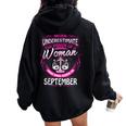 September Libra Woman Zodiac Birthday Never Underestimate Women Oversized Hoodie Back Print Black