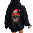 Sugar Skull Santa Hat Mexican Christmas Xmas Pj Women Oversized Hoodie Back Print Black