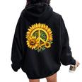 Sunflower Peace Sign Women Oversized Hoodie Back Print Black