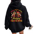Thankful Grateful Blessed Thanksgiving Turkey Girls Women Oversized Hoodie Back Print Black