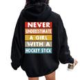 Never Underestimate A Girl With A Hockey Stick Women Oversized Hoodie Back Print Black