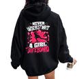 Never Underestimate A Girl With A Skateboard Women Oversized Hoodie Back Print Black