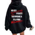 Never Underestimate The Power Of A Harmonica Playing Woman Women Oversized Hoodie Back Print Black