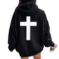 White Cross Jesus Christ Christianity God Christian Gospel Women Oversized Hoodie Back Print Black