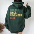 80 Years Old 80Th Birthday Legend Since November 1943 Women Oversized Hoodie Back Print Forest