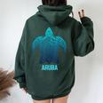 Aruba Tribal Sea Turtle Surf Surfer Scuba Diving Diver Women Oversized Hoodie Back Print Forest