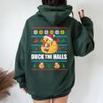 Duck The Halls Ugly Christmas Sweater Meme Women Oversized Hoodie Back Print Forest
