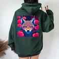 Eurasian Lynx Animal Roses Flower Pattern Graphic Women Oversized Hoodie Back Print Forest