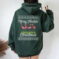 Flamingo Christmas Pun Merry Flockin Holiday Party Women Oversized Hoodie Back Print Forest