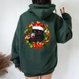 Black Cat And Wine Christmas Wreath Ornament Women Oversized Hoodie Back Print Forest
